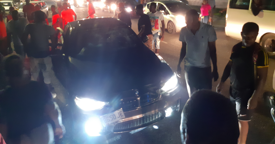 The injured man fell atop the windscreen after being hit by this BMW motor car at Gutters this evening. (OH News Photo)